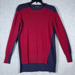 J Crew Oversized High Low Red Blue Wool Viscose Knit Sweater Tunic Top Womens XS